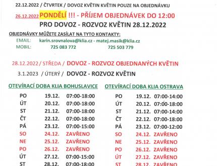 PROVOZ KLIA BOHUSLAVICE VÁNOCE 2022