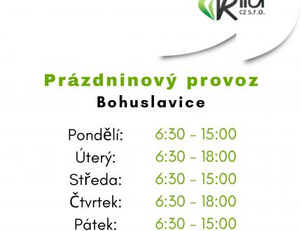 Otevírací doba - PRÁZDNINY - BOHUSLAVICE 