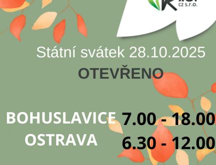 Státní svátek 28.10.2025 - OTEVŘENO