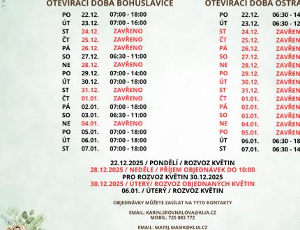 Provozní doba - PROSINEC-LEDEN 