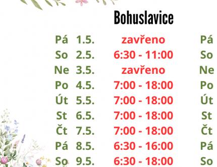 Otevírací doba v květnu během svátků